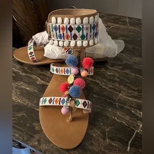 Mix no. 6 Sandals with embroidery and jewel balls and felt balls   Size 6.5 new